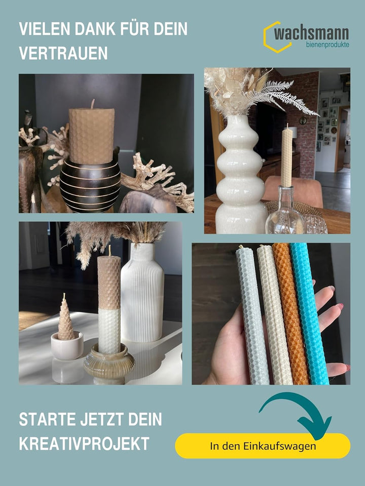 Wachsmann 20 Bienenwachsplatten aus Deutschland, beige, Wachsplatten 20 x 15 cm, Bienenwachs Kerzen
