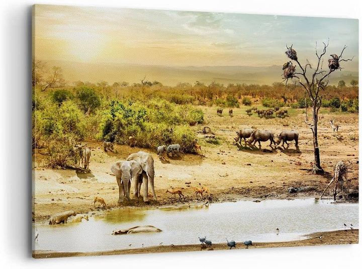 Bilder auf Leinwand 100x70cm Leinwandbild mit Rahmen Safari Tiere Gross Wanddeko Bild Schlafzimmer K
