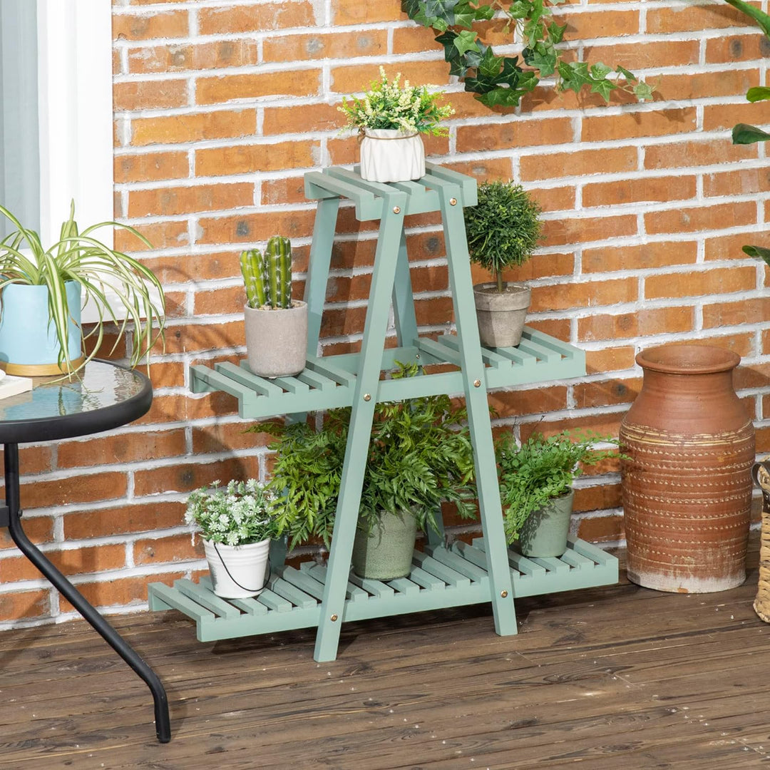 Outsunny Pflanzenregal, Blumenregal mit 3 Stufen, Pflanzentreppe für 6 Blumentöpfen, Pflanzenständer