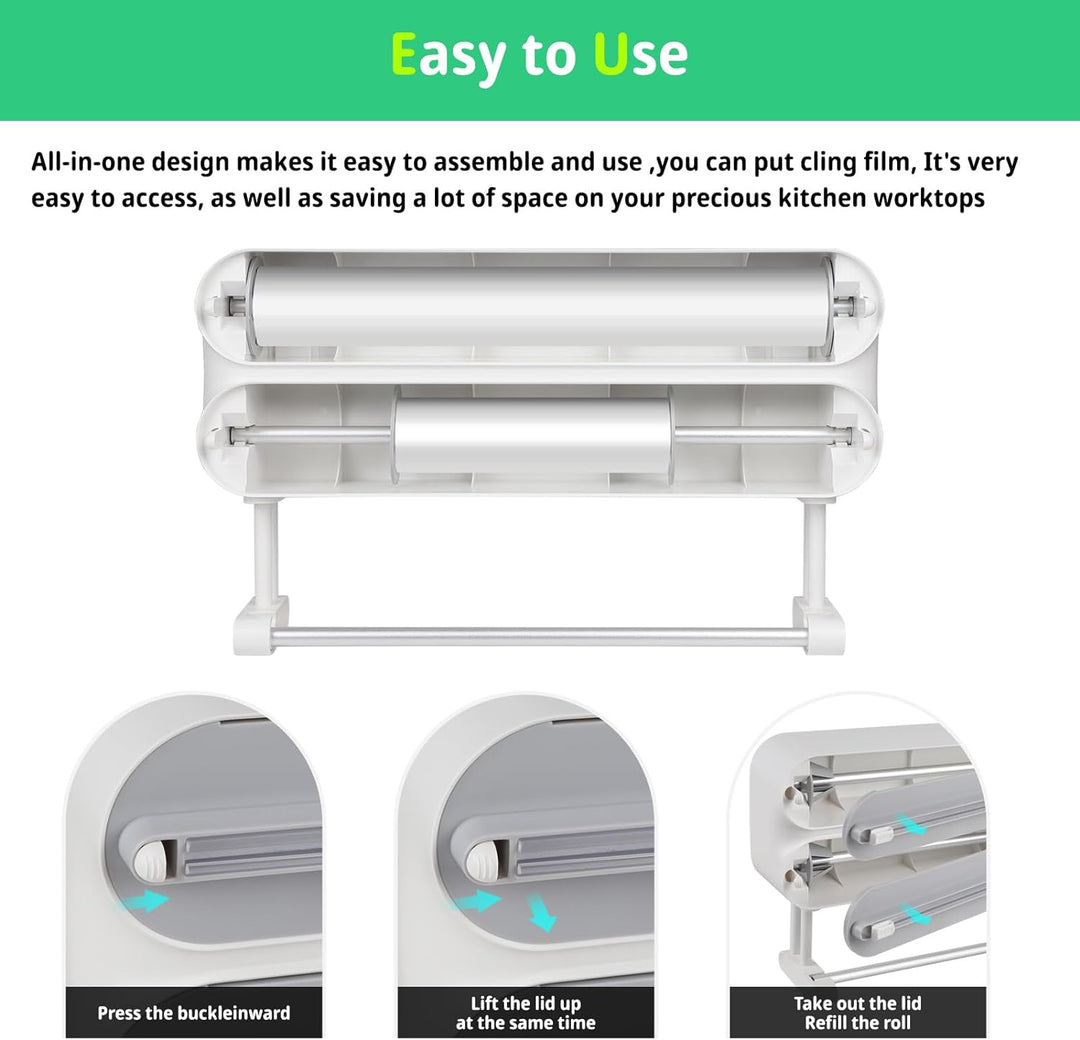 DBREAKS Wandrollenhalter Küche 3 Rollen, küchenrollenhalter magnetisch, Frischhaltefolie Schneider,
