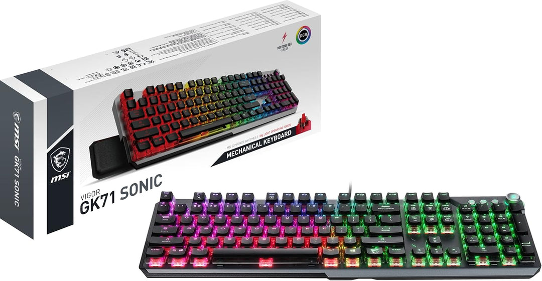 MSI VIGOR GK71 SONIC US LAYOUT Gaming Tastatur QWERTY (kabelgebunden, MSI SONIC RED Switch, schwarz,