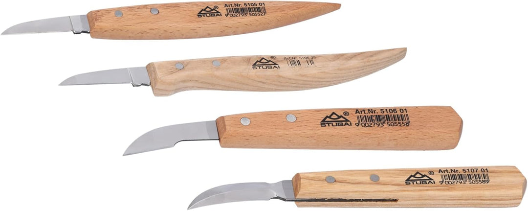 STUBAI Schnitzersatz 9-teilig in Rolltasche | Schnitzmesser mit Holzheft, Holzschnitzwerkzeug für fe