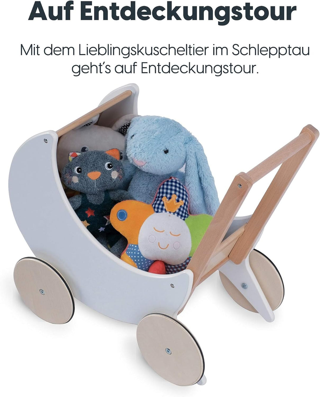 wuuhoo® Lauflernwagen Lou aus Holz - Puppenwagen als Lauflernhilfe in weiss mit gummierten Rädern un