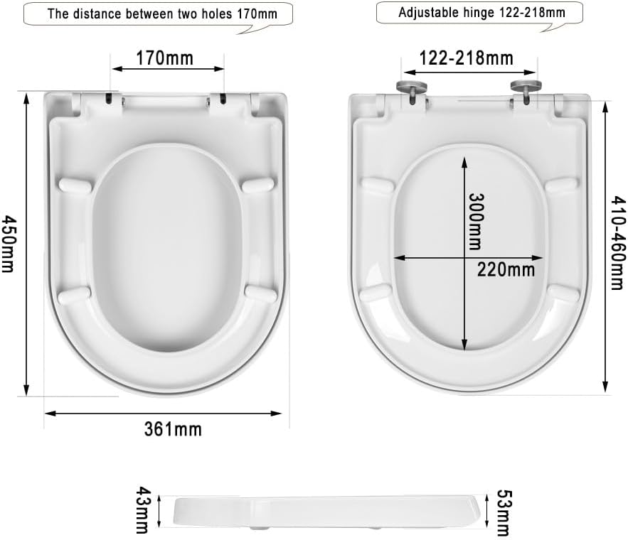 WOLTU WS2544 Toilettendeckel WC Deckel Sitz Absenkautomatik, Kunststoff, Fast Fix/Schnellbefestigung