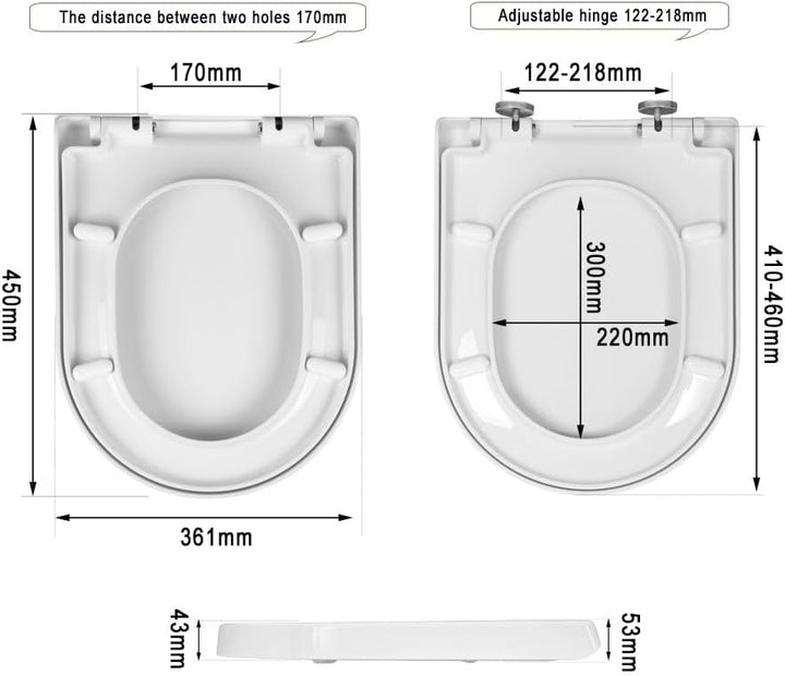 WOLTU WS2544 Toilettendeckel WC Deckel Sitz Absenkautomatik, Kunststoff, Fast Fix/Schnellbefestigung