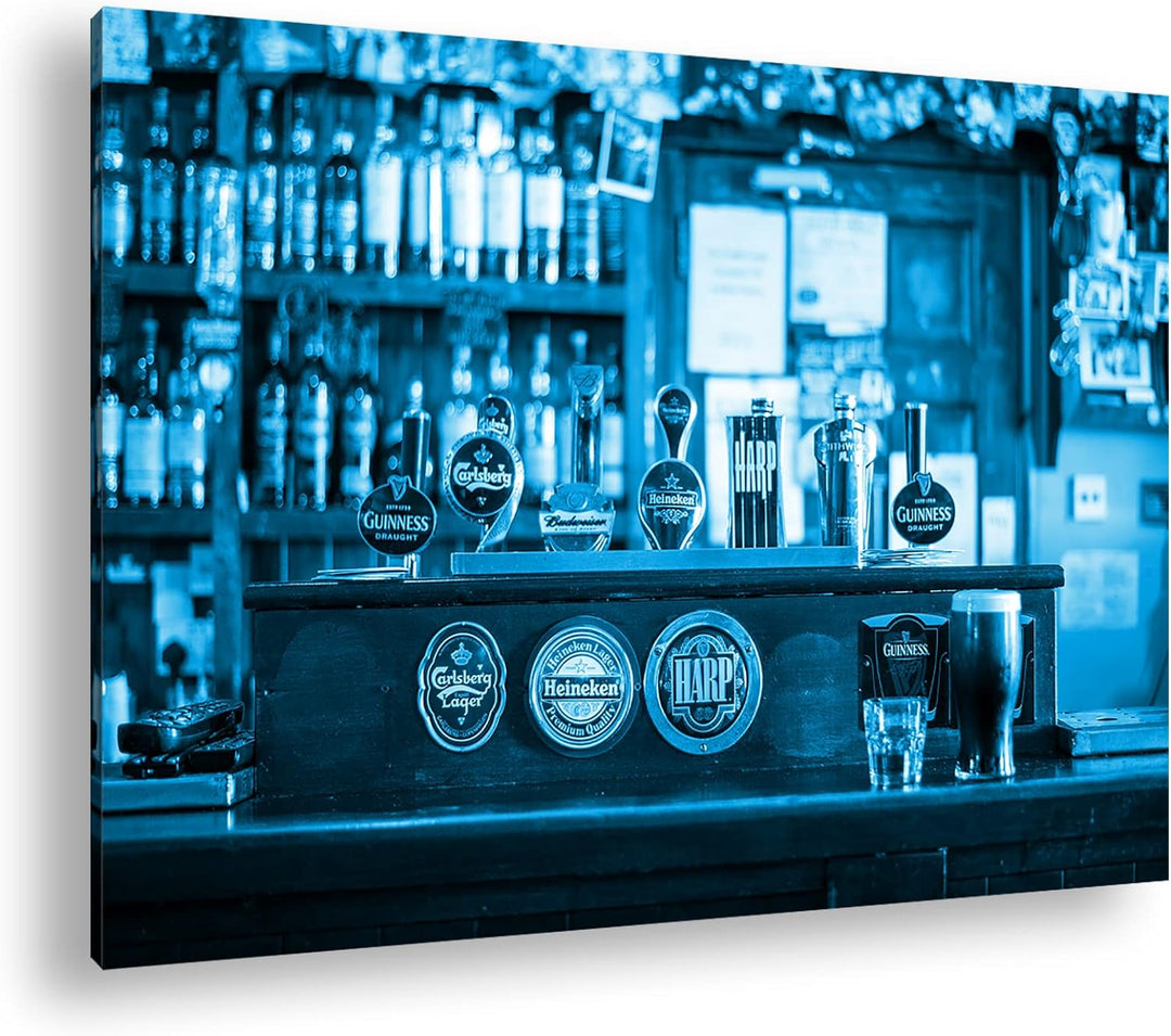 deyoli Theke in einem Irischen Bar Format 80x60 Effekt: Monocrome Blau als Leinwandbild, Motiv ferti