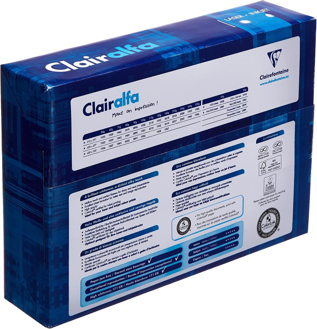 Clairefontaine 2216C - Ries Druckerpapier / Kopierpapier Clairalfa, extraweiss, DIN A4, 210g, 250 Bl