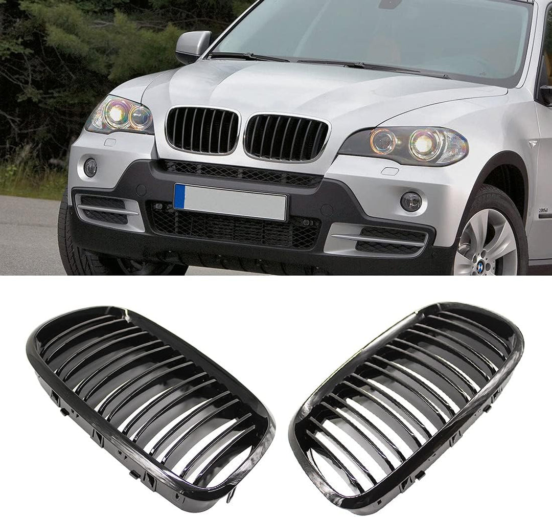 HZTWFC Doppellamelle Schwarz glänzend Vorderseite Racing Nierengitter Sportgrill passend für BMW X5