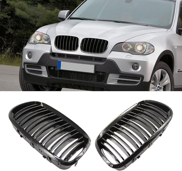 HZTWFC Doppellamelle Schwarz glänzend Vorderseite Racing Nierengitter Sportgrill passend für BMW X5