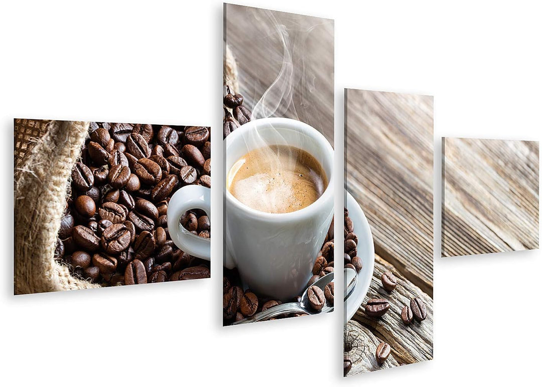 islandburner Bild auf Leinwand Espresso Kaffeetasse Mit Bohnen Auf Vintage Tisch Bilder Wandbilder P