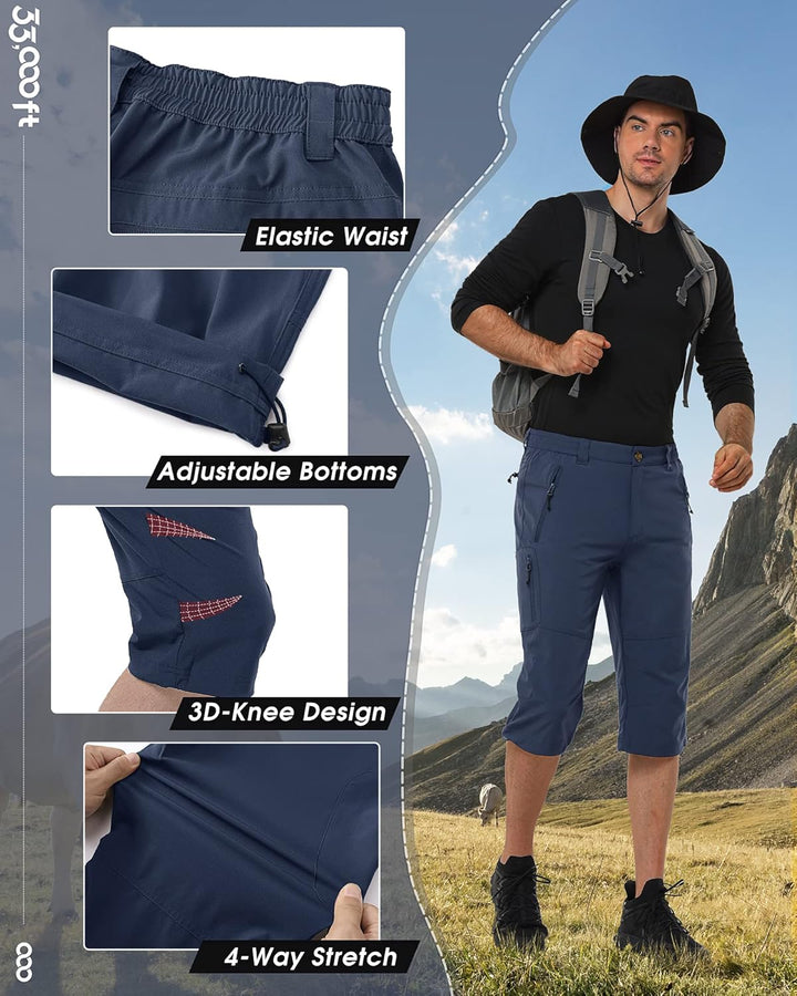 33,000ft Herren 3/4 Hose Cargo Shorts Kurze Wanderhose Stretch Leichte Radhose Sommer Capri Dreivier