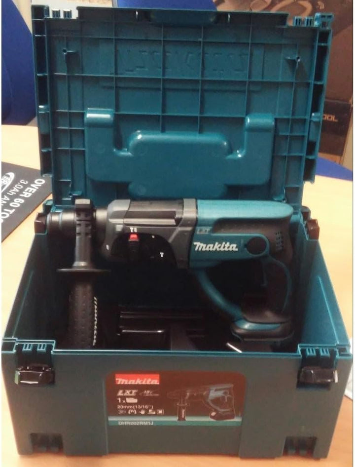 Makita Akku-Kombihammer f. SDS+ 18,0V im MAKPAC ohne Akku 1,5 Ah, ohne Ladegerät, DHR202ZJ, Blau, Si