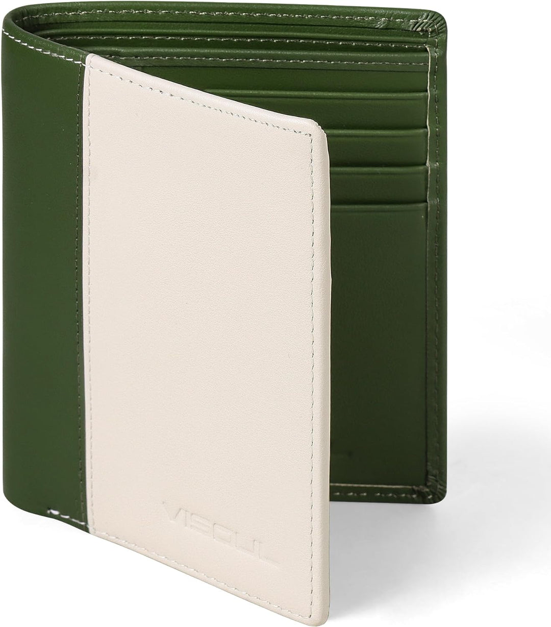 VISOUL Echt Leder Geldbörse Herren mit RFID Schutz Portemonnaie Gross mit Münzfach 10 Fächer Echtled