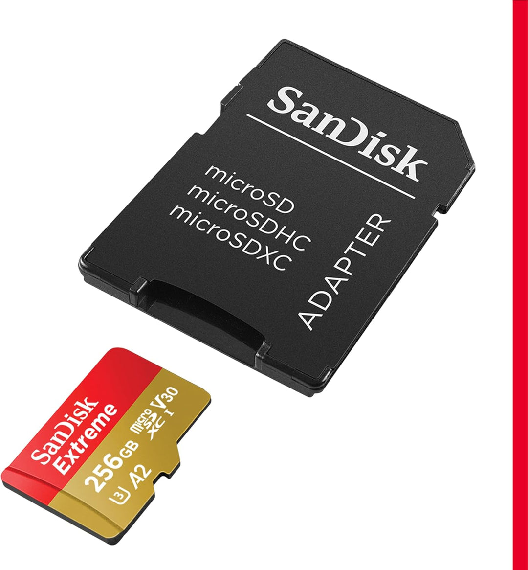 SanDisk Extreme microSDXC UHS-I Speicherkarte 256 GB + Adapter (Für Smartphones, Actionkameras und D