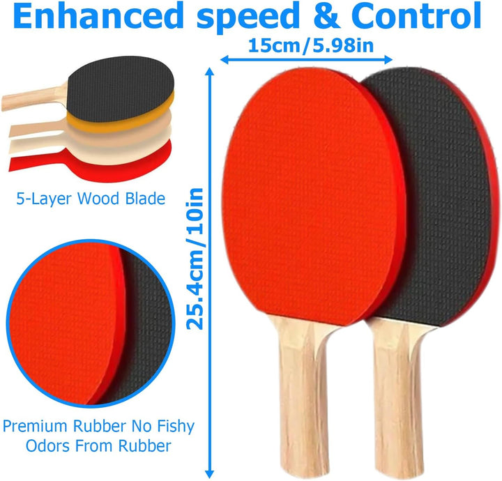 HOMURY Tischtennisschläger Set: Profi Tischtennis Set mit 2 Tischtennisschläger + Einziehbarem Netz