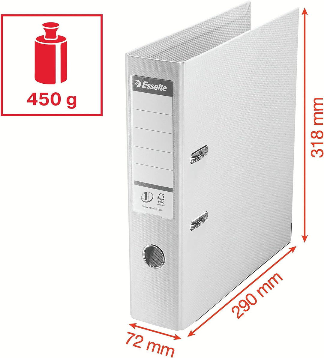 Esselte 162510 5 Stück Aktenordner A4 75 mm weiss