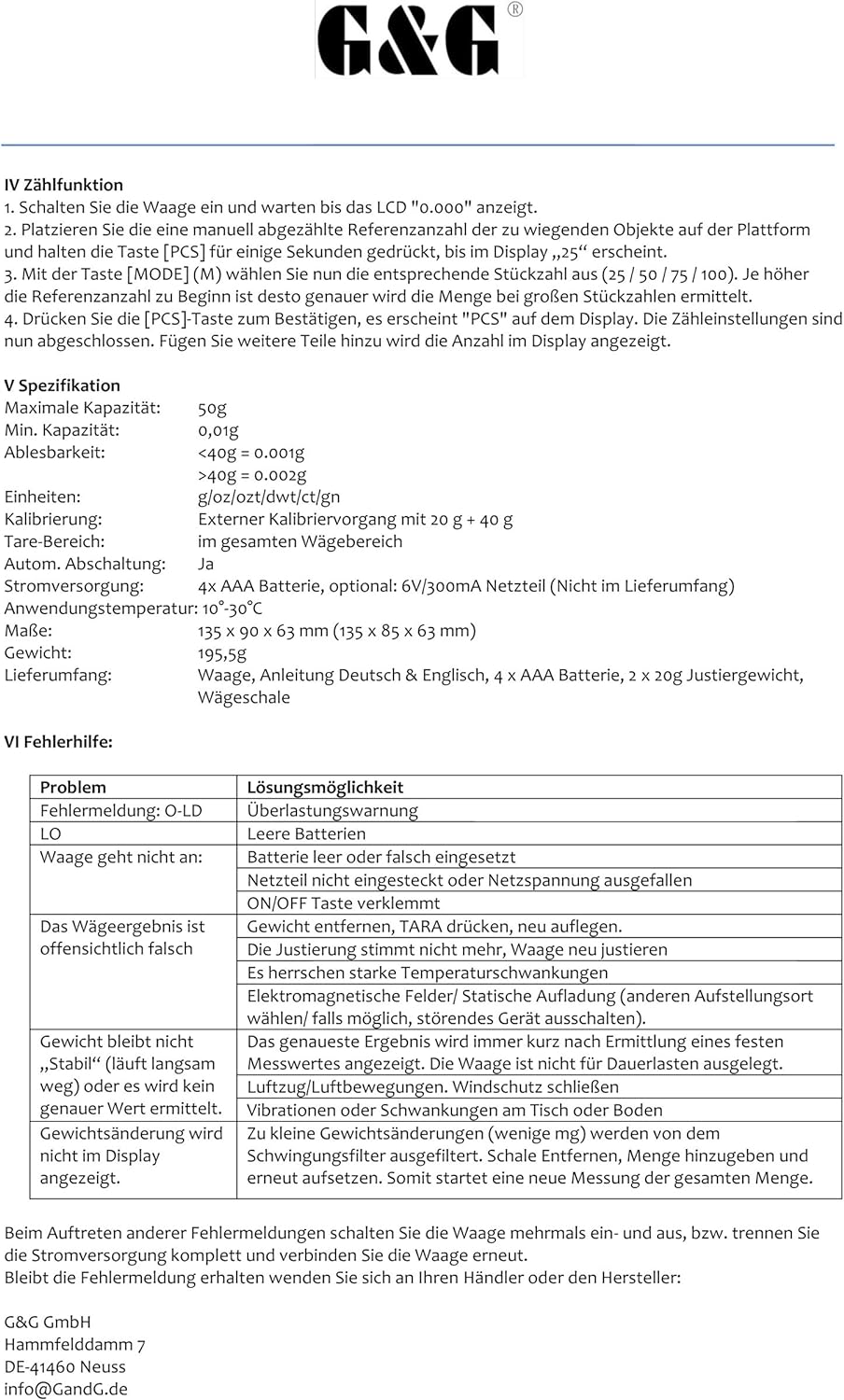 G&G 50g/0,001g FC50 + Kalibriergewicht Feinwaage Juwelierwaage Präzisonswaage Goldwaage