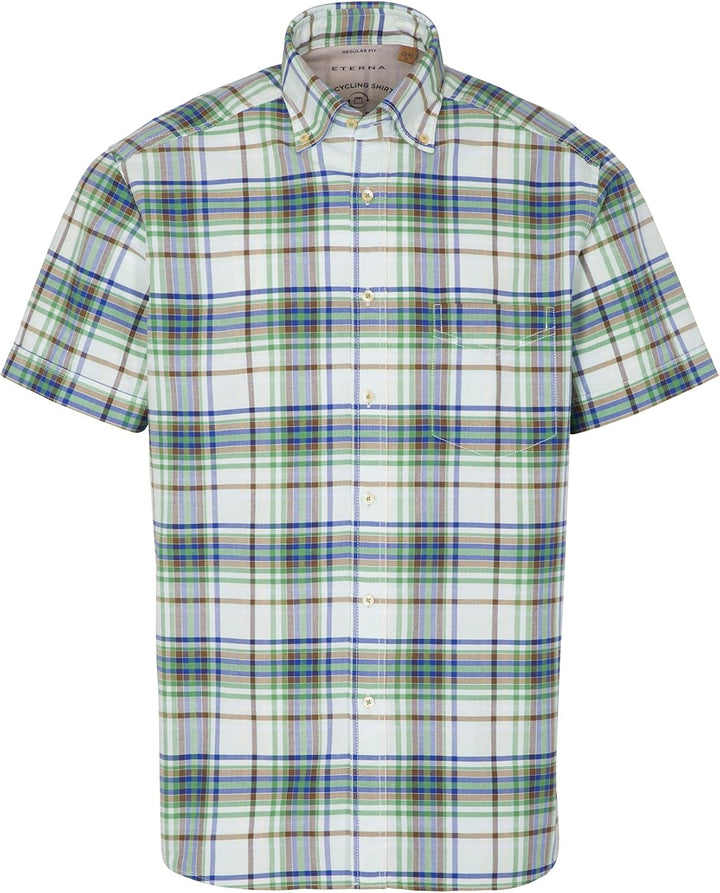 eterna Herren Upcycling Shirt Oxford Regular FIT W44, Länge kurzarm Grün, W44, Länge kurzarm Grün
