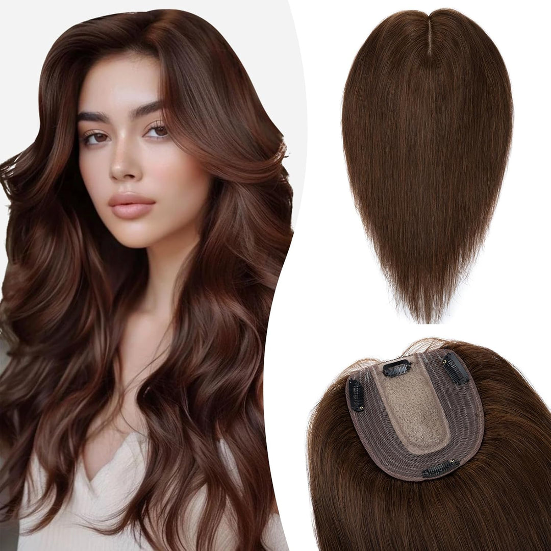 Silk-co Hair Topper Echthaar, 10x12cm Basis Toupet Damen, Haartopper Echthaar mit Remy Seide Basis,