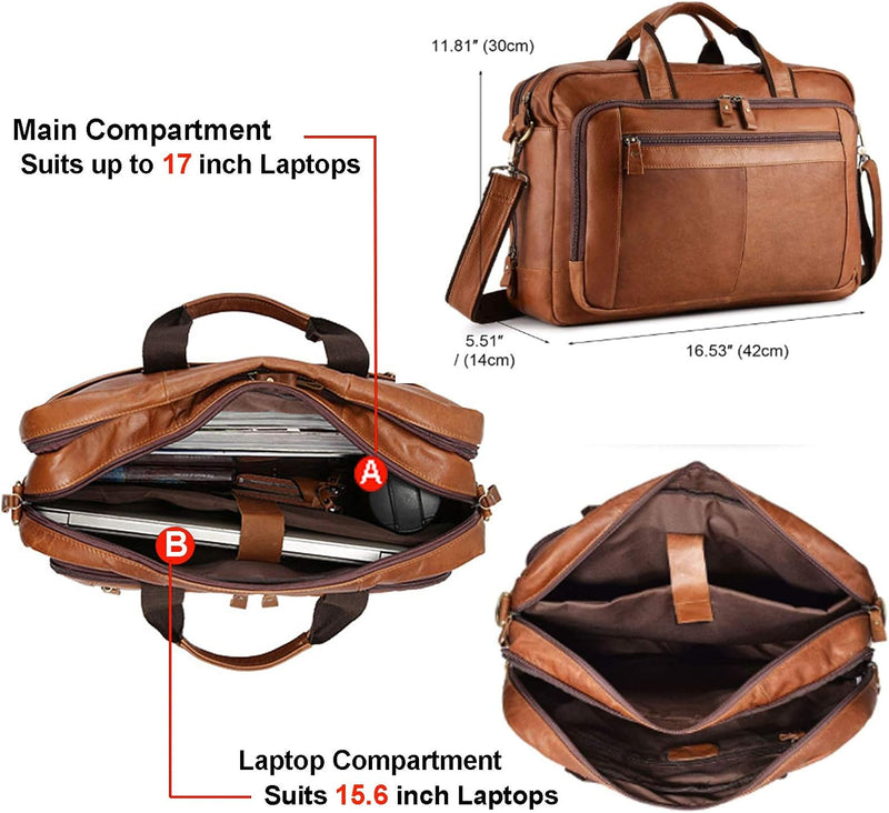 UBaymax Leder Aktentasche Laptoptasche Herren, Vintage Ledertasche Businesstasche für bis 17 Zoll La