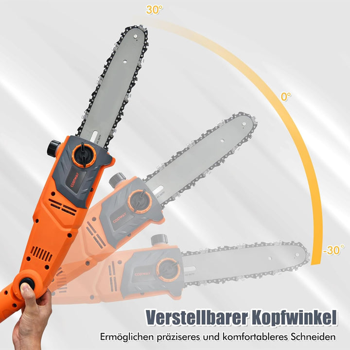 COSTWAY ElektrostangensÀge Hochentaster 212-286 cm, Mehrwinkel StangenkettensÀge mit verstellbaren S