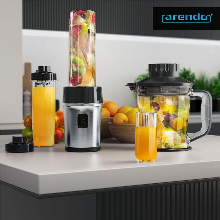 Arendo - Standmixer to Go - Zerkleinerer - Smoothie Maker Edelstahl - 1,2l Fassungsvermögen inkl. 2x