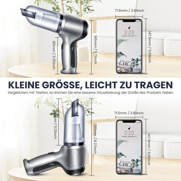 Saker Handstaubsauger Auto Handheld Kabelloser, 3 in 1 Druckluft Multifunktionale Brushless Motor 12