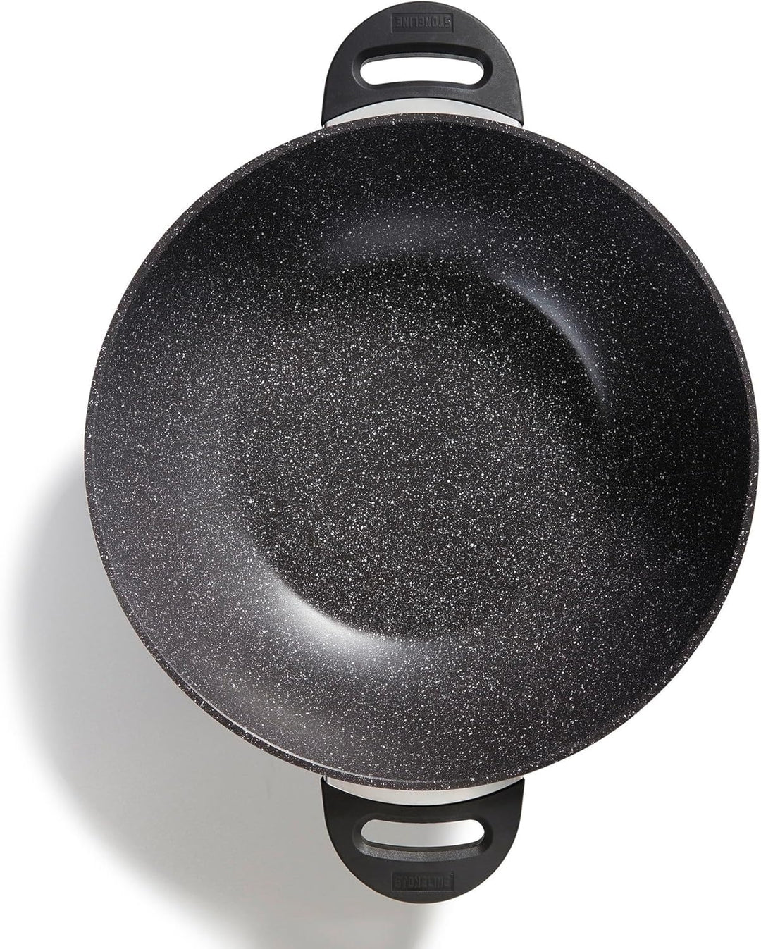 Stoneline Wok 32 cm, mit Deckel, Aluguss, Wok Pfanne beschichtet mit echten Steinpartikeln, grau, oh