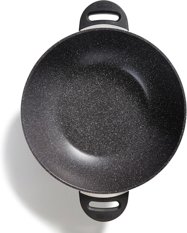 Stoneline Wok 32 cm, mit Deckel, Aluguss, Wok Pfanne beschichtet mit echten Steinpartikeln, grau, oh