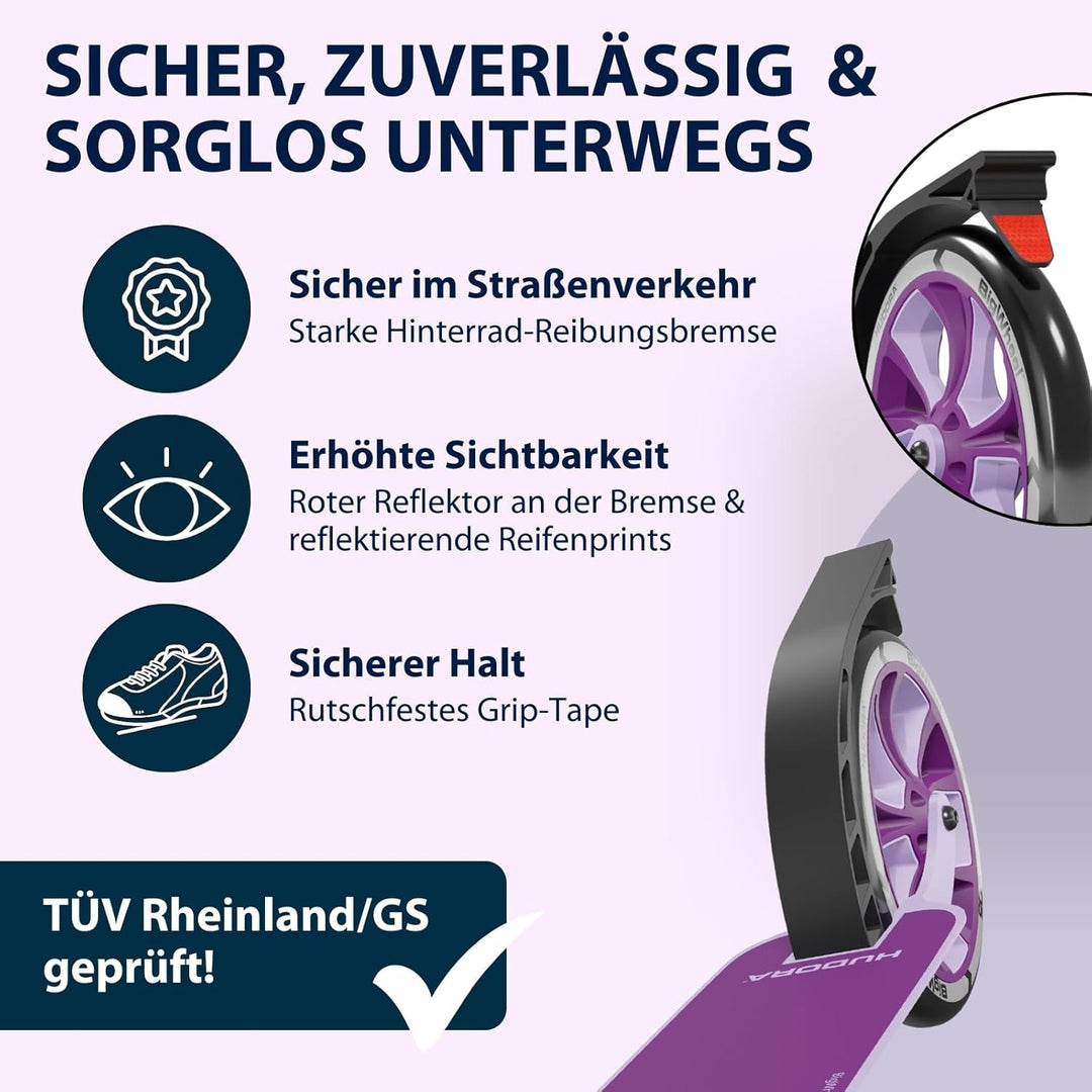 HUDORA BigWheel® 205 Advanced Scooter - Komfortabler Aluminium-Roller für bis zu 100kg - Höhenverste
