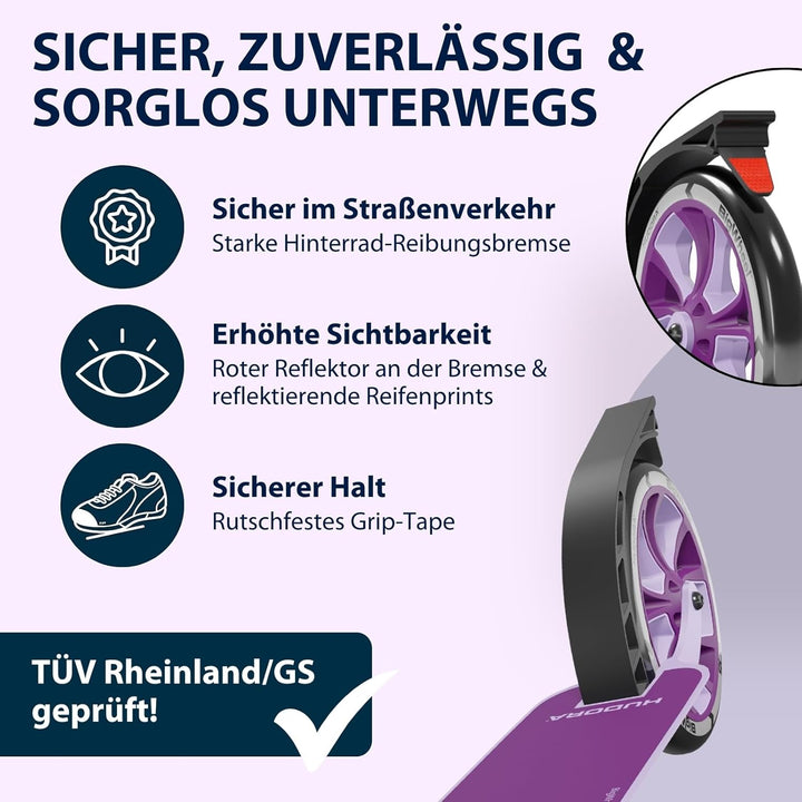 HUDORA BigWheel® 205 Advanced Scooter - Komfortabler Aluminium-Roller für bis zu 100kg - Höhenverste