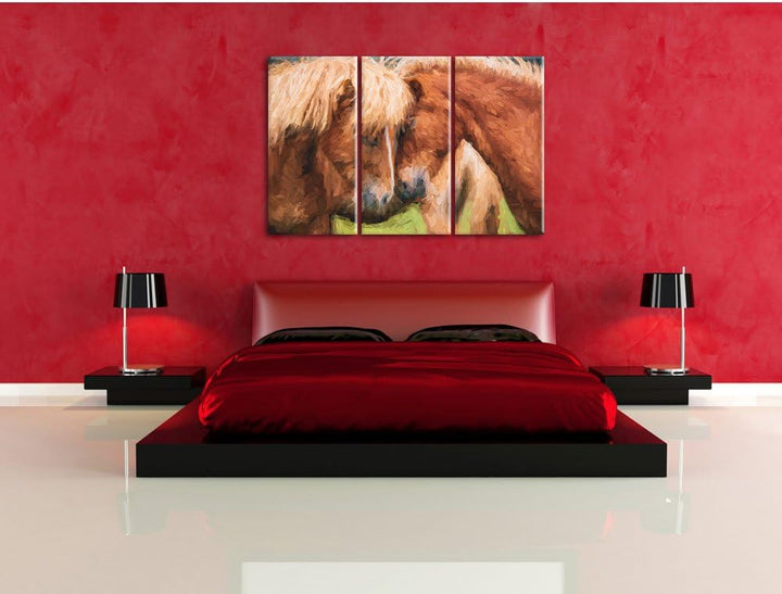 Pixxprint Zwei schmusende Pferde Kunst als Leinwandbild/Grösse: 3 Teilig (120x80) / Wandbild/Kunstdr