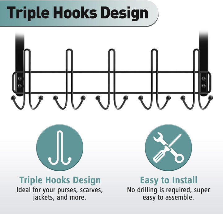 ENONCI Türhaken Zum Einhängen 15 Kleiderbügel Hakens mit 2 Mesh Korb über Tür Lagerung Rack, Kleider