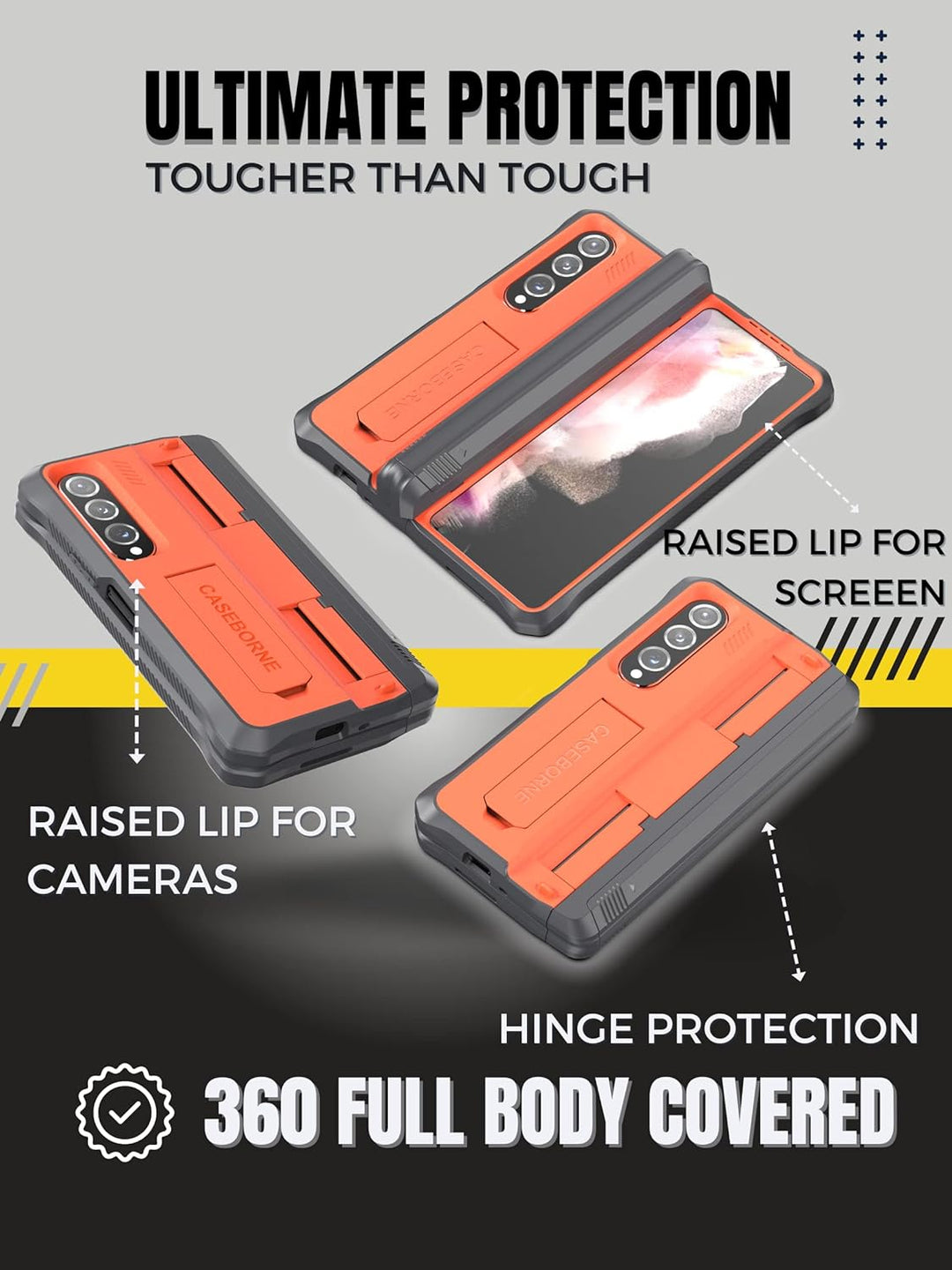 CaseBorne V Kompatibel mit Samsung Galaxy Z Fold 4 Case - Vollschutzhülle mit Semi-Auto Scharnier-Co