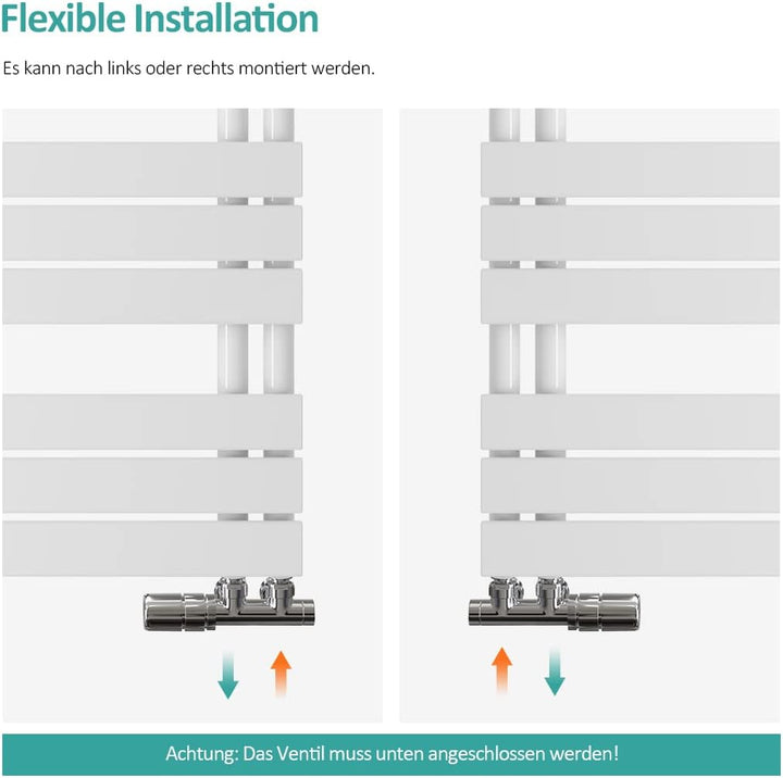 EMKE Badheizkörper Seitenanschluss 1041x500 mm Weiss, Flach Handtuchwärmer Handtuchtrockner Handtuch