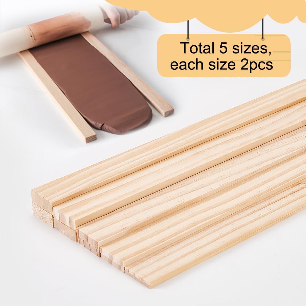 BENECREAT 10pcs Holzplatten Töpferei Werkzeuge, 5 Grösse Rechteck Mud Stick Guide für Töpferei Polym