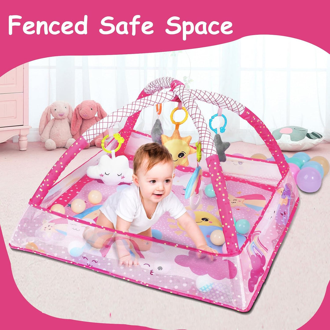 Sinbide Spieldecke für Babys, Spielmatte mit Spielbogen, Spielmatte und sensorische Spielzeuge für B