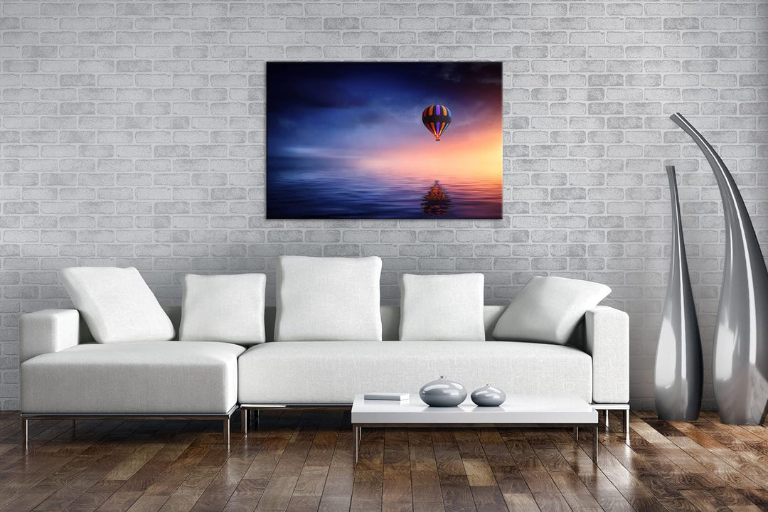 deyoli schwebender Heissluftballon Format: 80x60 als Leinwandbild, Motiv fertig gerahmt auf Echtholz