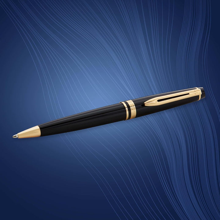 Waterman Expert Kugelschreiber | Hochglänzend Schwarz mit Zierteile aus 23 K Gold | Mittlere Spitze