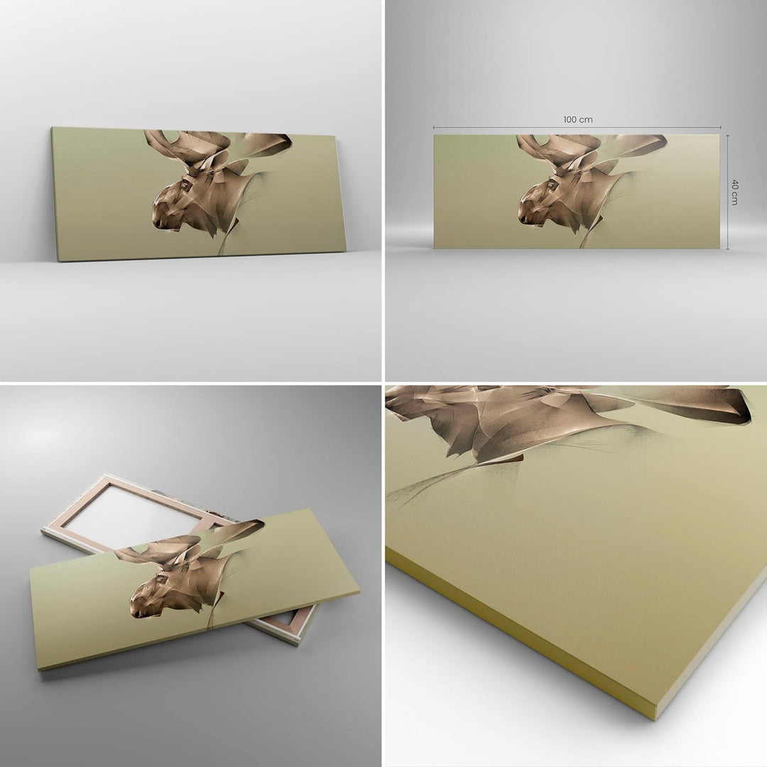 Panorama Bilder auf Leinwand 100x40cm Leinwandbild Elch Abstraktion Gross Wanddeko Bild Schlafzimmer