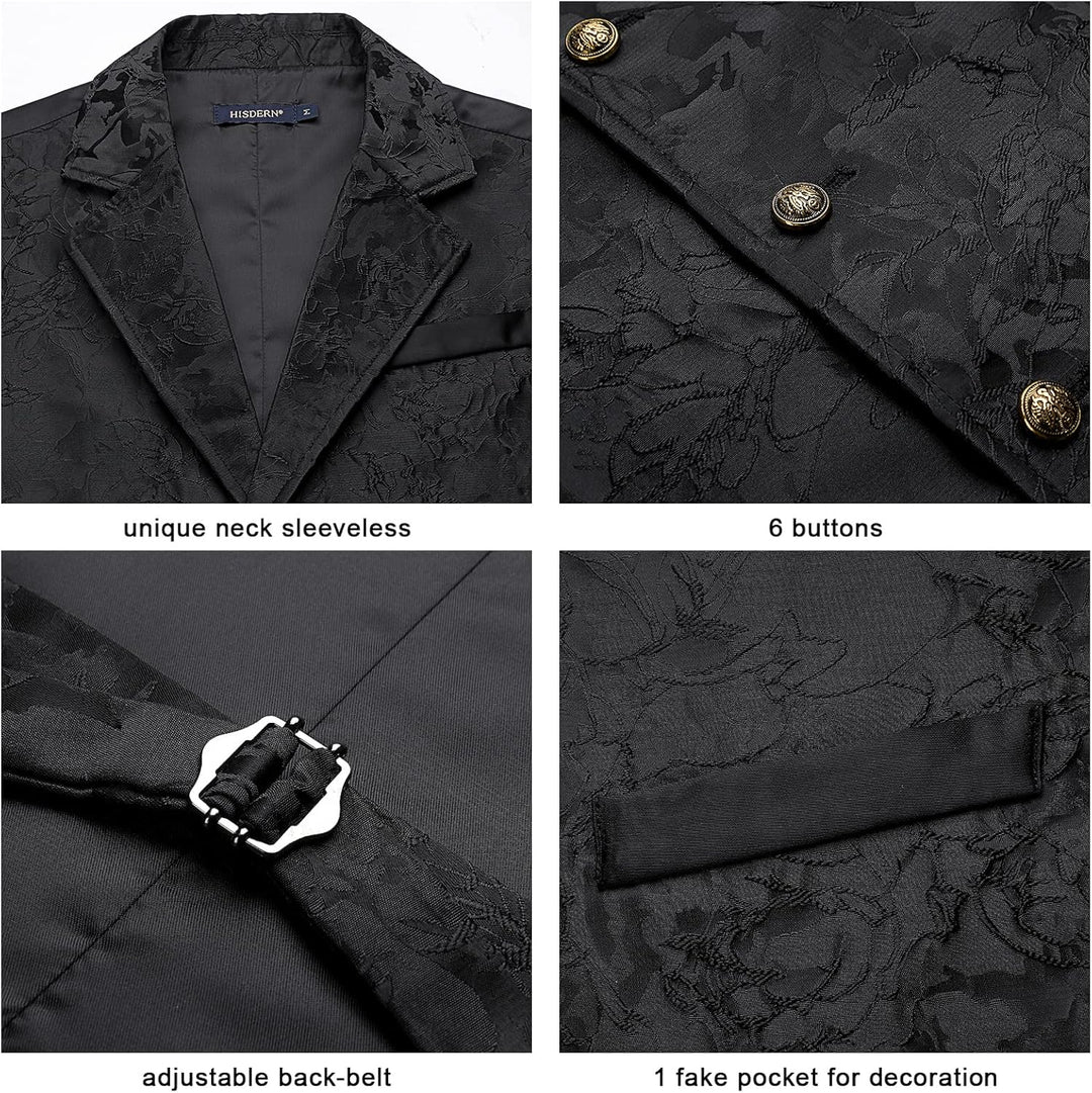 HISDERN Herren Paisley Weste Formelle Hochzeit Party Gothic Steampunk Revers Weste für Herren 3XL Sc