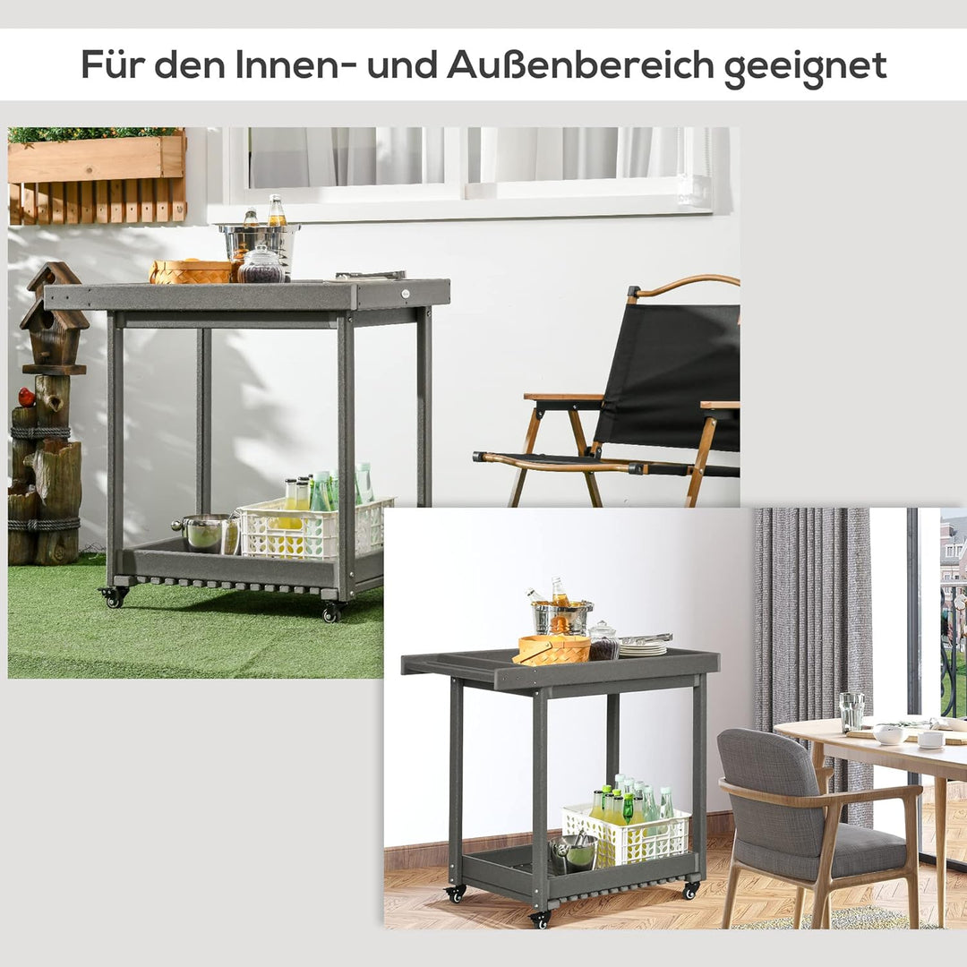 Outsunny Servierwagen, Barbecue Trolley mit Handtuchhalter, Garten Rollwagen mit 2 Regalen, Outdoor