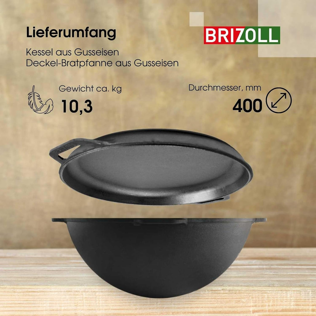 12L Gusseisen Schwenktopf Kazan Asia Kasan mit Deckel-Bratpfanne aus Gusseisen Grillwok Wokpfanne Gr