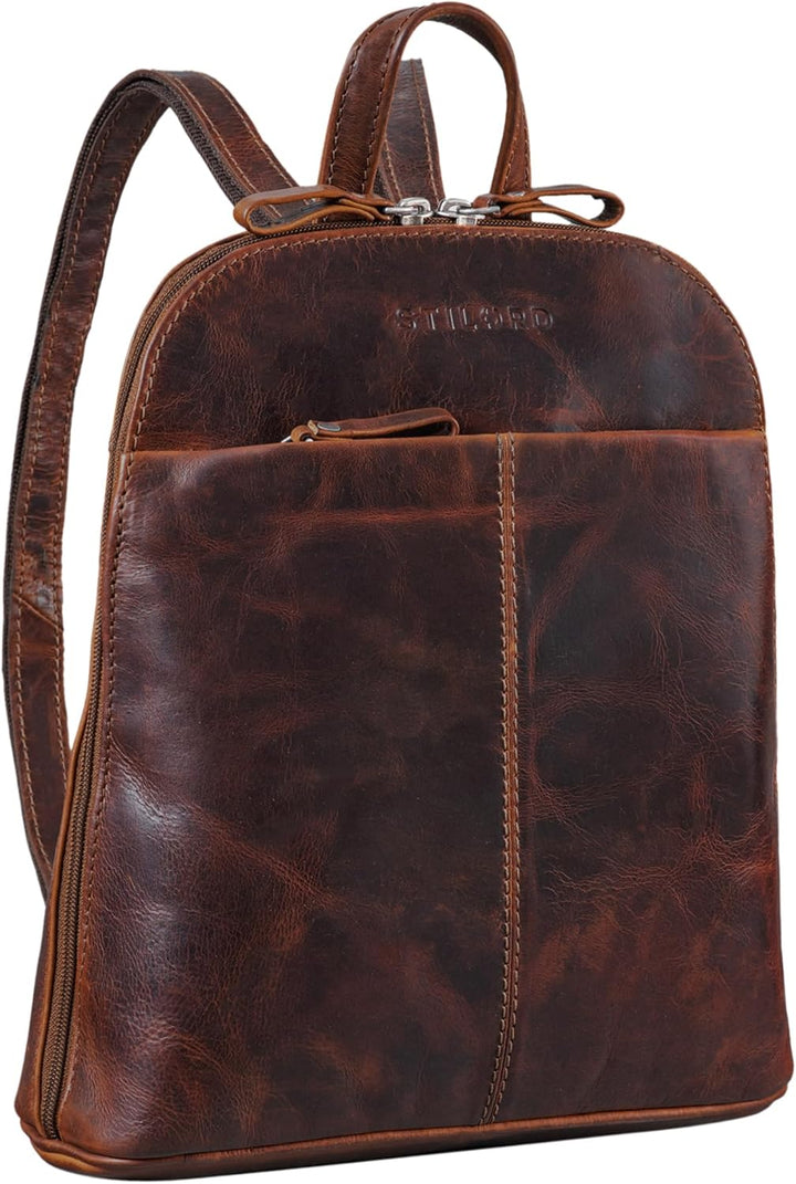 STILORD 'Olivia' City Rucksack Damen Leder Daypack kleiner Lederrucksack Rucksackhandtasche zum Ausg