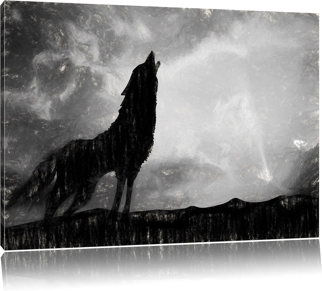 Pixxprint Wolf Heulen als Leinwandbild/Grösse: 100x70 cm/Wandbild/Kunstdruck/fertig bespannt, 100x70