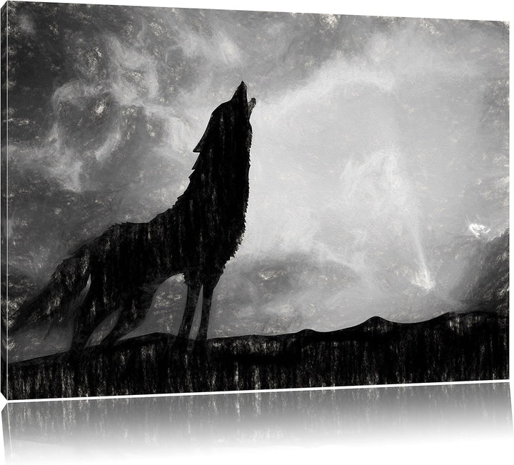 Pixxprint Wolf Heulen als Leinwandbild/Grösse: 100x70 cm/Wandbild/Kunstdruck/fertig bespannt, 100x70