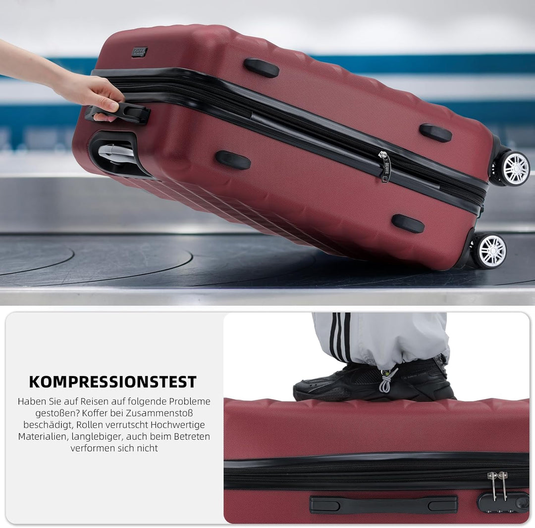 BEIBYE Zwillingsrollen 2066 Hartschale Trolley Koffer Reisekoffer Gepäck M-L-XL-Set (Weinrot, Set) W
