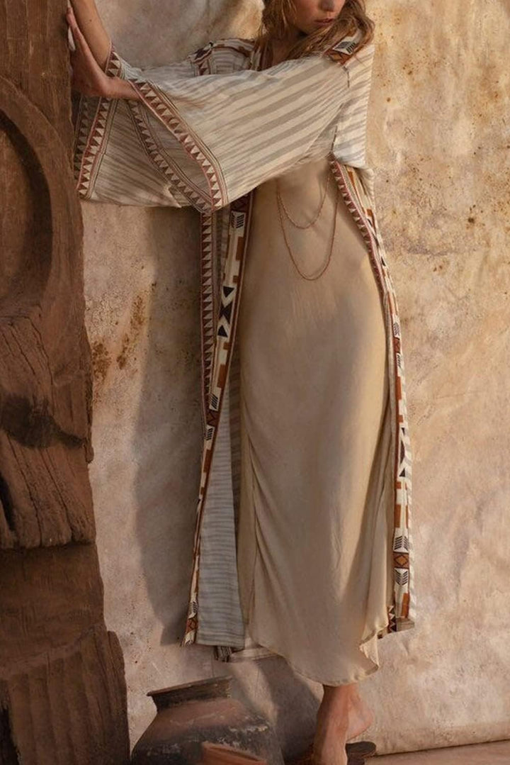YouKD Böhmischer Kimono-Cardigan Mit Langen Ärmeln Strandbadeanzug Aufdecken Maxikleid für Damen