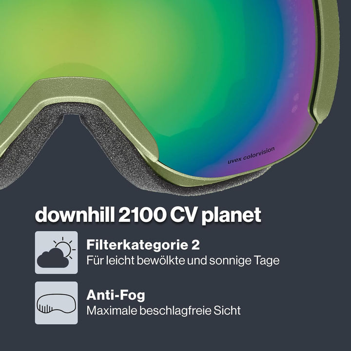 uvex Unisex Downhill 2100 Cv Planet Skibrille (1er Pack) Einheitsgrösse croco mat/green-green, Einhe