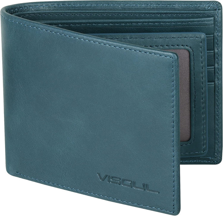 VISOUL Leder Geldbörse Herren mit ID-Fenster & RFID Schutz I Echtleder Geldbeutel für Männer I Porte